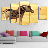 HD Printed Canvas Posters Wall Art 5 Pieces Prairie Animal Zebra Sunset Scenery