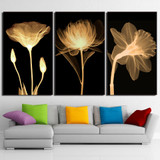 HD Print 3 Piece Canvas Art Transparent Flower Black Painting Wall Picture For Living Room Wall Art