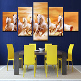 Canvas Poster HD Printed Wall Art Pictures Frame 5 Pieces Running Fine Horses At Sunset Scenery Painting
