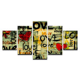 Wall Art Pictures Modern Poster 5 Pieces Love Heart Canvas HD Printed Retro Abstract Love Quotes Painting