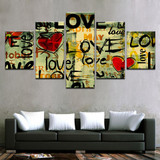 Wall Art Pictures Modern Poster 5 Pieces Love Heart Canvas HD Printed Retro Abstract Love Quotes Painting