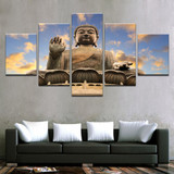 Modern HD Printed Poster Modular Canvas Wall Art 5 Pieces Sunset Sky Buddha Statue Painting Buddhism Pictures