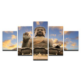 Modern HD Printed Poster Modular Canvas Wall Art 5 Pieces Sunset Sky Buddha Statue Painting Buddhism Pictures