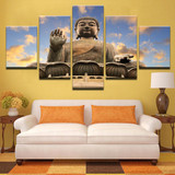 Modern HD Printed Poster Modular Canvas Wall Art 5 Pieces Sunset Sky Buddha Statue Painting Buddhism Pictures