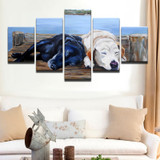 Modular Pictures Wall Art Poster 5 Pieces Sleeping Black White Animal Dogs Canvas Painting