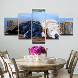 Modular Pictures Wall Art Poster 5 Pieces Sleeping Black White Animal Dogs Canvas Painting
