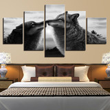 Canvas HD Prints Paintings Wall Art 5 Pieces Black Wolves Kiss Pictures Animal Abstract Posters