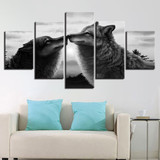 Canvas HD Prints Paintings Wall Art 5 Pieces Black Wolves Kiss Pictures Animal Abstract Posters