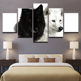 Canvas HD Prints Pictures 5 Pieces Wolf Couple Paintings Black And White Animal Poster Living Room Wall Art