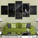 Wall Art Pictures Modular Canvas Art 5 Pieces Beautiful Black Steed Paintings HD Prints Animal Horse Poster