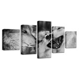Modern Canvas HD Prints Poster Black And White Pictures 5 Pieces Animal Wolf Paintings Wall Art