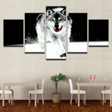 Canvas HD Prints Poster Home Wall Art 5 Pieces Animal Snow Wolf Pictures Black And White Abstract Paintings Room