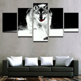 Canvas HD Prints Poster Home Wall Art 5 Pieces Animal Snow Wolf Pictures Black And White Abstract Paintings Room