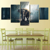 Canvas HD Prints Pictures Wall Art 5 Pieces Forest Elephant Wildlife Paintings Vintage Posters