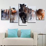 Canvas Prints Paintings Home Wall Art 5 Pieces Galloping Horses Pictures Winter Running Steed Poster
