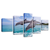 Canvas Pictures Wall Art HD Prints Animal Seascape Poster 5 Pieces Happy Jumping Dolphins Paintings Modular