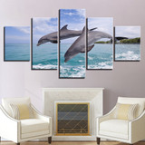 Canvas Pictures Wall Art HD Prints Animal Seascape Poster 5 Pieces Happy Jumping Dolphins Paintings Modular