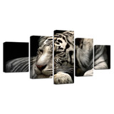 Canvas Paintings Modular HD Prints Posters 5 Pieces Animals White Tiger Pictures For Living Room Wall Art