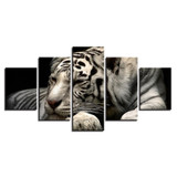 Canvas Paintings Modular HD Prints Posters 5 Pieces Animals White Tiger Pictures For Living Room Wall Art