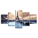 Canvas Wall Art Pictures Poster 5 Pieces Paris Eiffel Tower River Bridge HD Printed Landscape Painting