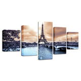 Canvas Wall Art Pictures Poster 5 Pieces Paris Eiffel Tower River Bridge HD Printed Landscape Painting