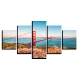 Canvas Paintings Modular Wall Art 5 Pieces Golden Gate Bridge Posters HD Prints Blue Sky Sea View Pictures