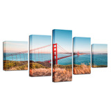 Canvas Paintings Modular Wall Art 5 Pieces Golden Gate Bridge Posters HD Prints Blue Sky Sea View Pictures