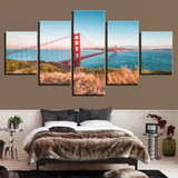 Canvas Paintings Modular Wall Art 5 Pieces Golden Gate Bridge Posters HD Prints Blue Sky Sea View Pictures