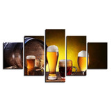 Canvas HD Prints Pictures 5 Pieces Beer And Wine Glass Oak Barrels Paintings Wall Art Kitchen Poster Decor