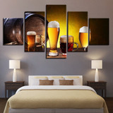 Canvas HD Prints Pictures 5 Pieces Beer And Wine Glass Oak Barrels Paintings Wall Art Kitchen Poster Decor