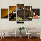Canvas Paintings Kitchen Wall Art 5 Pieces Wine Glass Oak Barrels Pictures HD Prints Grape Violin Posters
