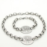 Stainless Steel Tree of Life Bracelet & Pendant Necklace Set