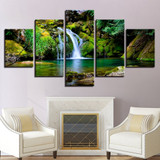 Canvas HD Prints Paintings Wall Art 5 Pieces Forest Lake Waterfall Pictures Green Natural Landscape Posters