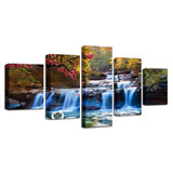 Wall Art Canvas Painting 5 Pieces Forest Lake Waterfall Scenery Pictures Tree Flower Swan Poster