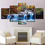 Wall Art Canvas Painting 5 Pieces Forest Lake Waterfall Scenery Pictures Tree Flower Swan Poster