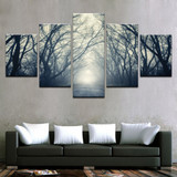 Canvas HD Prints Pictures Wall Art Decor 5 Pieces Forest Trail Morning Mist Landscape Paintings Trees Poster
