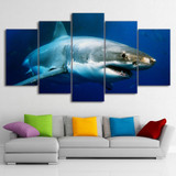 HD Printed 5 Piece Canvas Blue Ocean White Shark Painting Wall Pictures