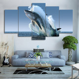 HD Printed 5 Piece Canvas Art Jumping White Shark Painting Wall Pictures