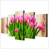 HD Printed 5 Piece Canvas Art Pink Tulip Painting Wall Pictures HD Printed 5 Piece Canvas Art Pink Tulip Painting Wall Pictures