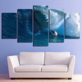 HD Printed 5 Piece Canvas Art Sharks Surf The Waves Painting Wall Pictures