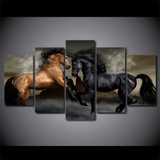 Canvas Prints Posters Modern Wall Art Pictures 5 Pieces Black Brown Horses Paintings