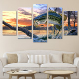 Wall Art HD Prints Pictures 5 Piece Jumping Fish Canvas Painting  Dumping Fishes Seascape Poster