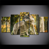 Wall Art Canvas Paintings 5 Pieces Wolf Forest Timber Landscape Pictures Animal Posters