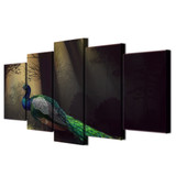 Canvas Wall Art Pictures HD Printed Artworks 5 Pieces Peacock Animal Forest Paintings Posters