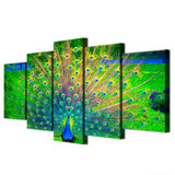 Modern Home Wall Art Decor Canvas Pictures HD Printed 5 Pieces Peacock Open Green Screen Paintings Animal Posters