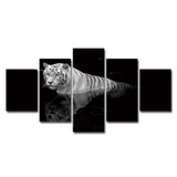 Modular Animal Photo Wall Art Abstract Pictures 5 Panels Tiger Cross The River Painting HD Poster Canvas