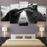 Printed Landscape Picture 5 Pieces Abstract Animal Black Wolf  Large Canvas Painting Wall Art Decor