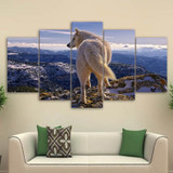 Wall Art Canvas Pictures HD Printed Poster 5 Pieces Wild White Wolf Nature Mountain Painting