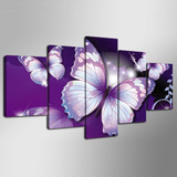 Hd Printed Modular Picture Large Canvas Painting Wall Art Decor 5 Panel Purple Butterflies
