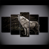 Wall Art Canvas Pictures Animal Poster 5 Pieces Howling White Wolf Painting